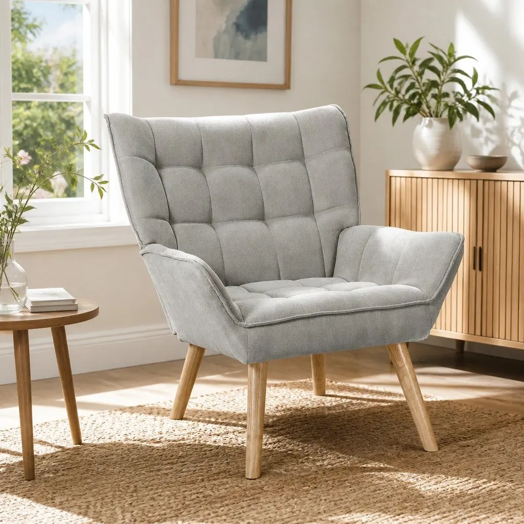 Scandinavian Grey Accent Armchair