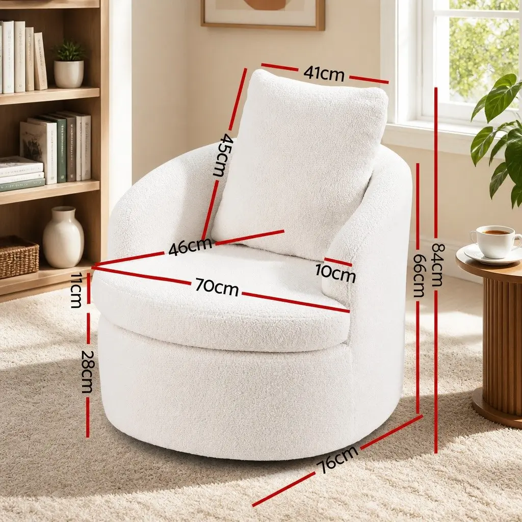 Round Swivel Armchair in White Sherpa Fleece