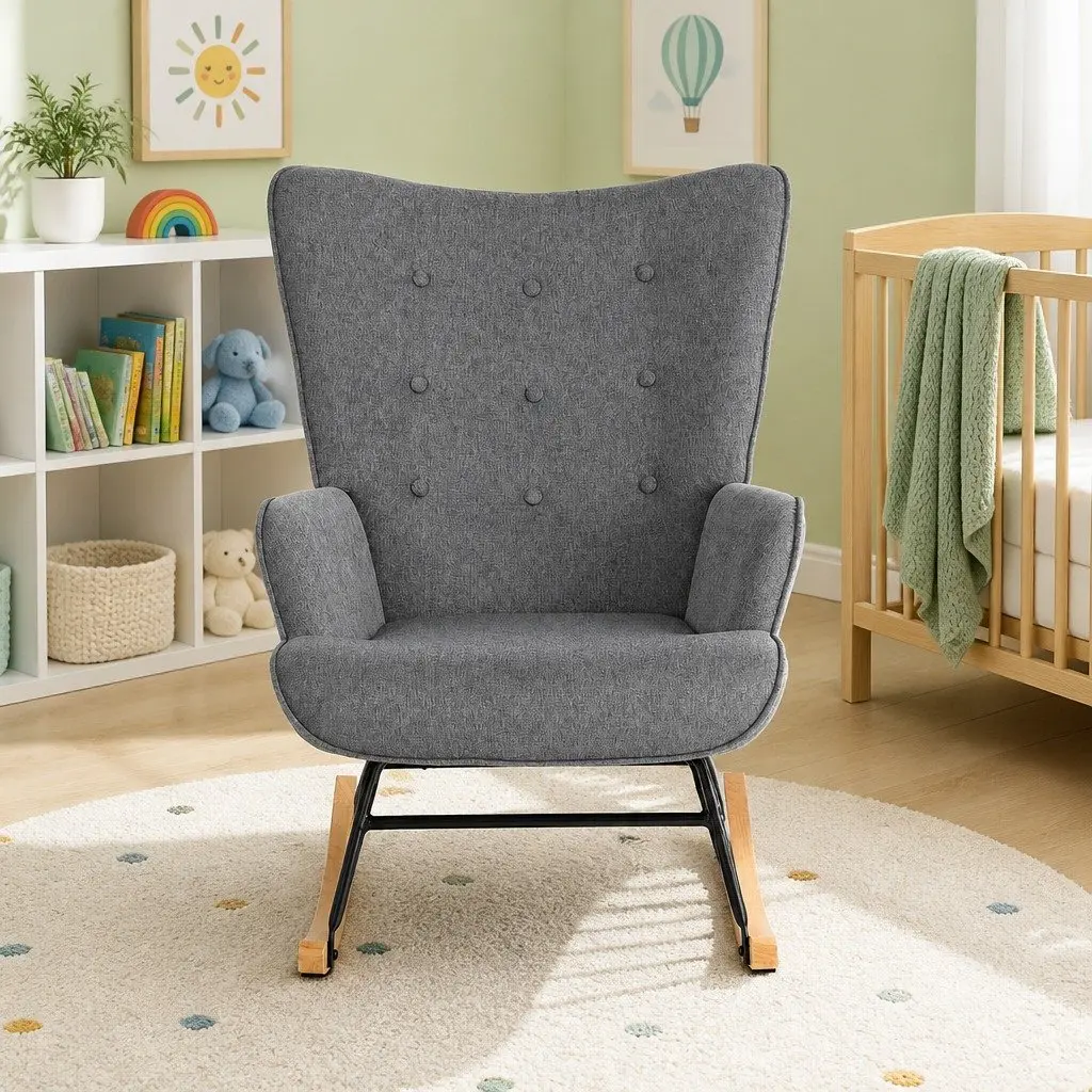 Armchair Linen Fabric Grey Metal Frame