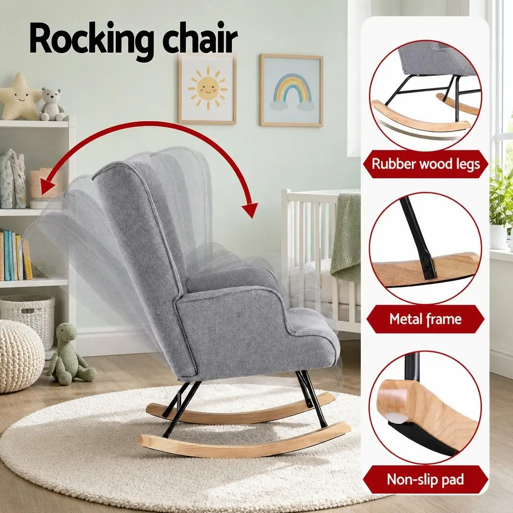 Armchair Linen Fabric Grey Metal Frame