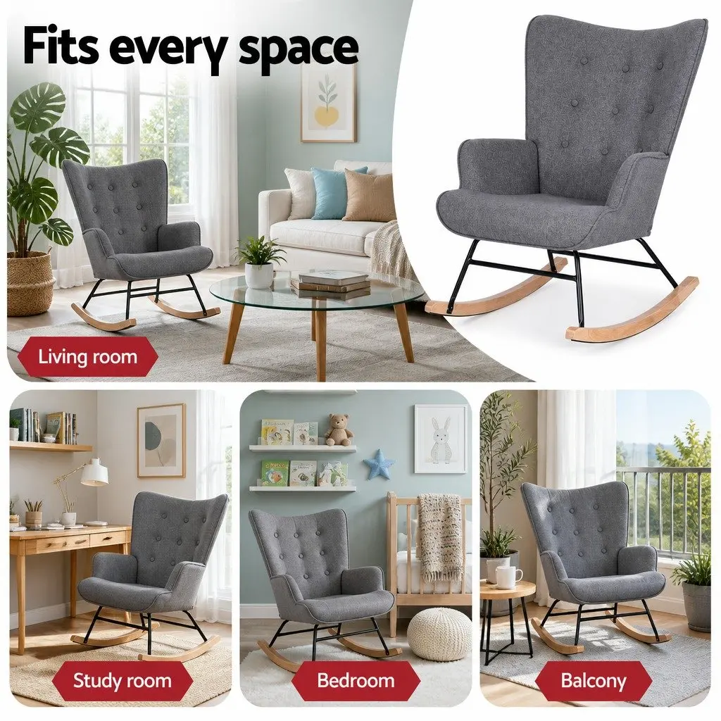 Armchair Linen Fabric Grey Metal Frame