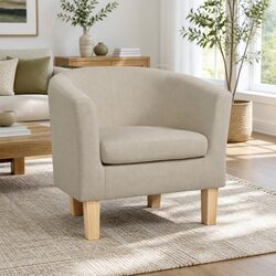 Beige Faux Linen Armchair Tub Chair for Comfort