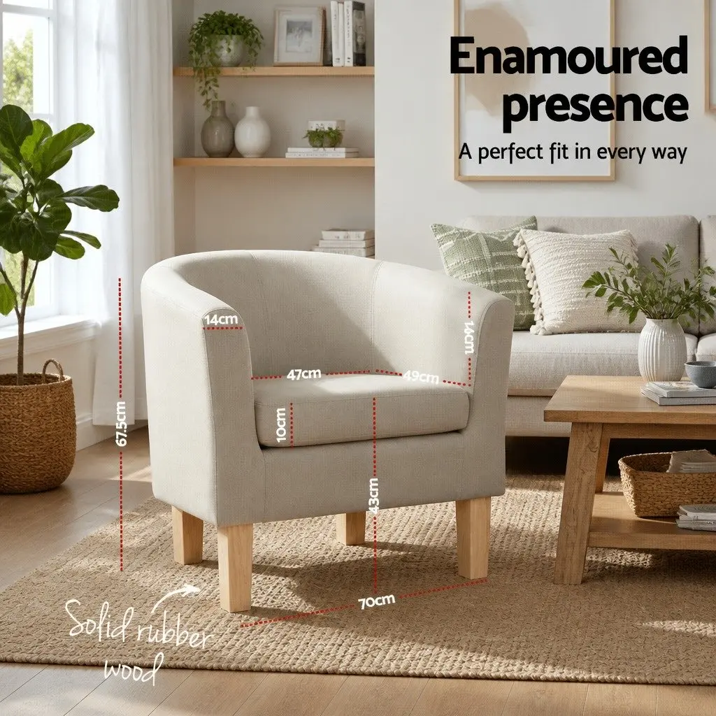 Beige Faux Linen Armchair Tub Chair for Comfort