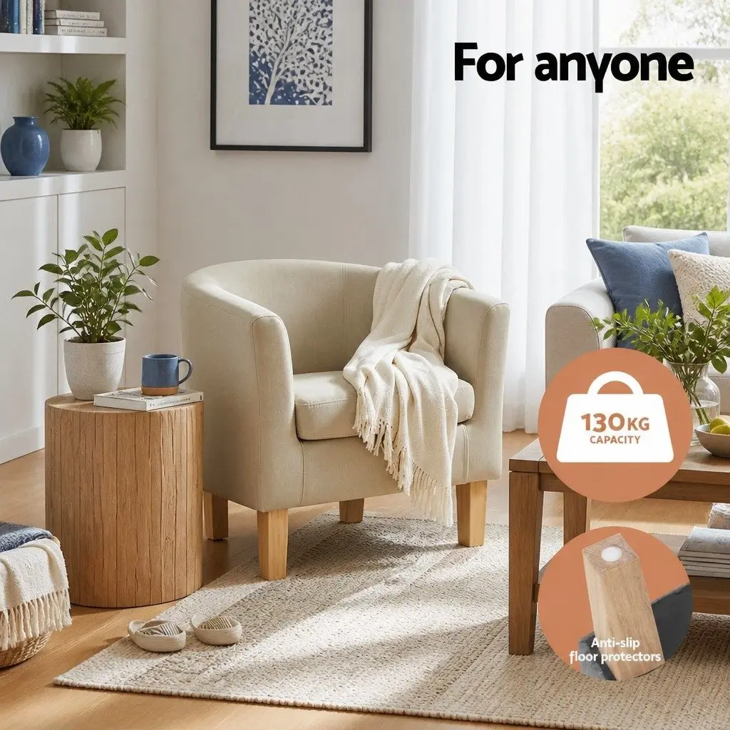 Beige Faux Linen Armchair Tub Chair for Comfort