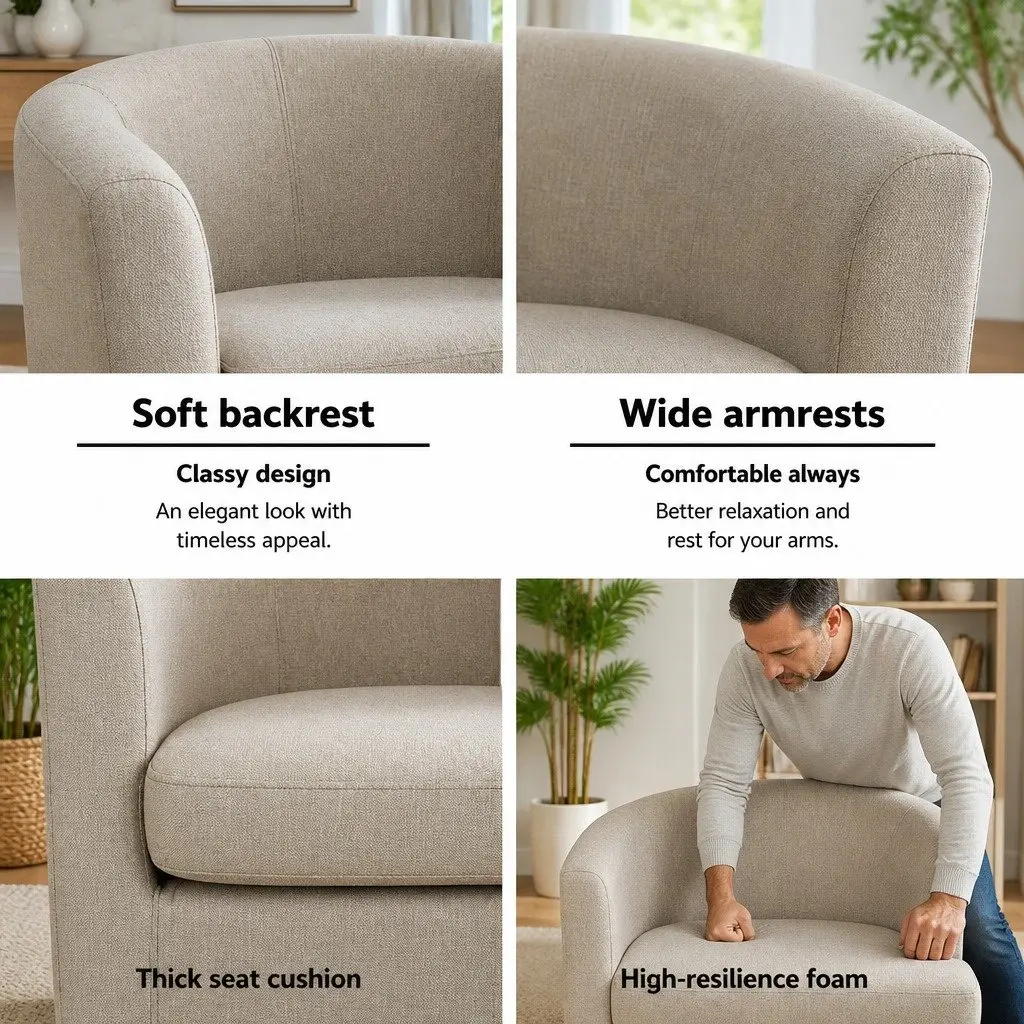 Beige Faux Linen Armchair Tub Chair for Comfort