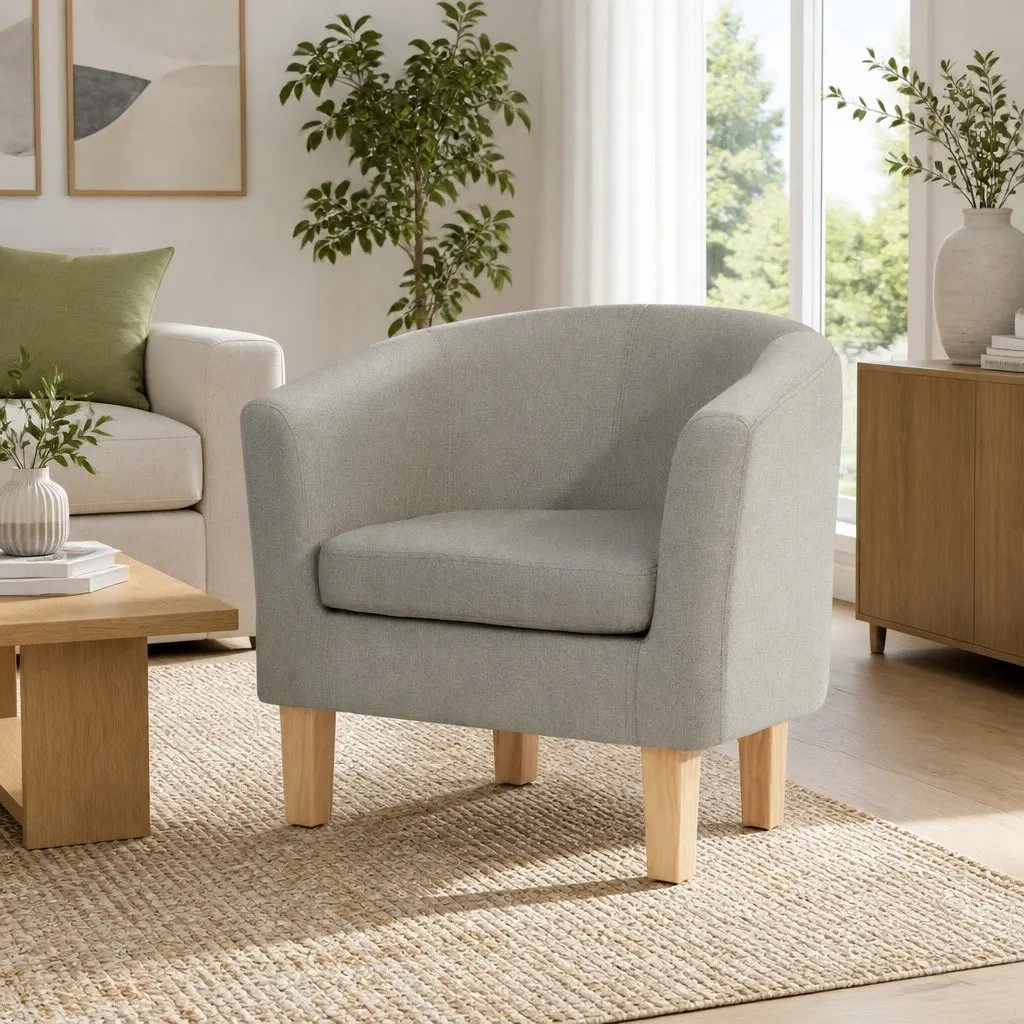 Beige Faux Linen Armchair Tub Chair for Comfort