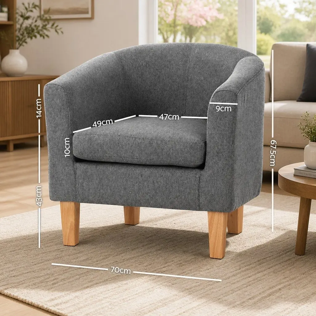 Armchair Linen Fabric 70cm Grey