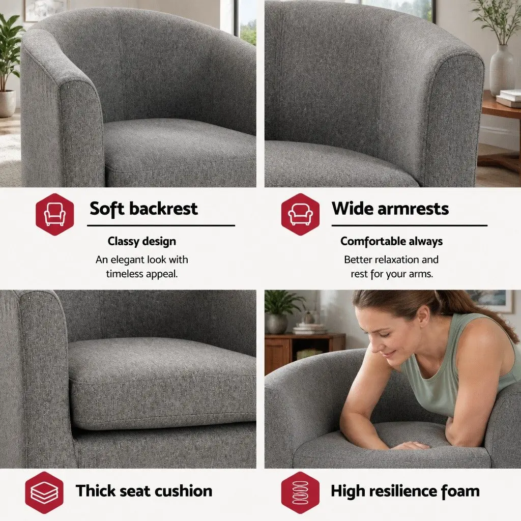Armchair Linen Fabric 70cm Grey
