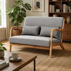Light Grey 2-Seater Loveseat Sofa with Rubber Wood Frame