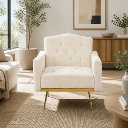 Sturdy Beige Boucle Armchair with Modern Scandinavian Style