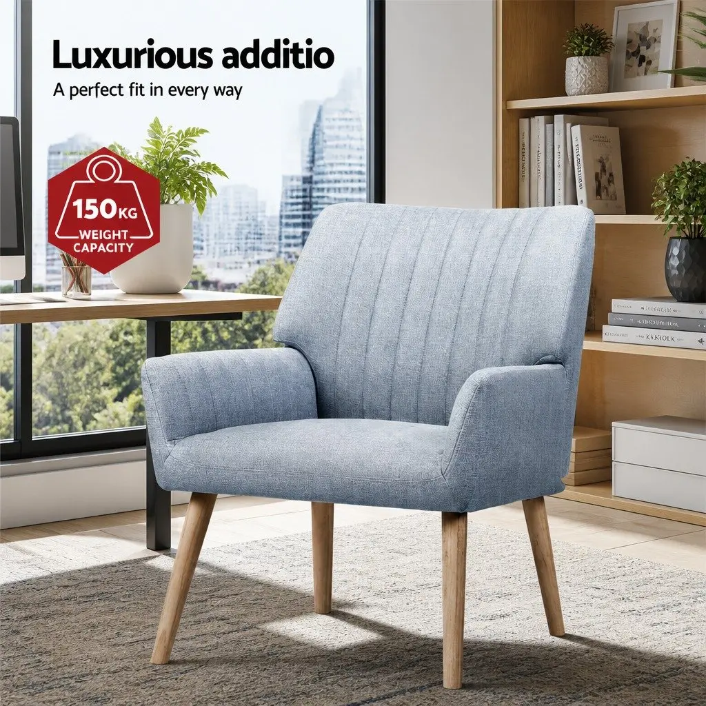 Armchair Faux Fabric Grey 63cm W x 64.5cm D x 84cm H with Wood Legs