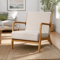 Beige Lounge Armchair with Durable Rubber Wood Legs