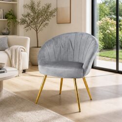 Stylish Grey Velvet Accent Chair with Golden Legs
