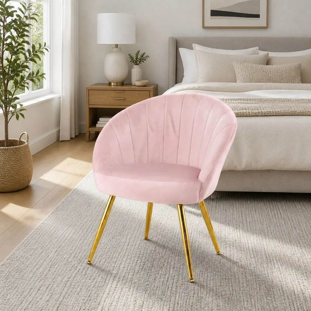 Pink Velvet Armchair with High Resilience Foam and Splayed Legs