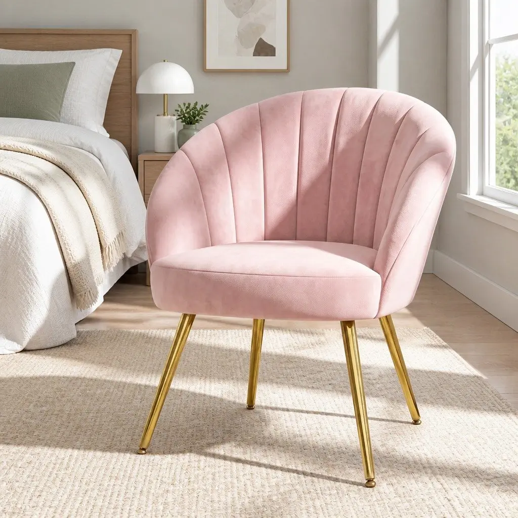 Pink Velvet Armchair with High Resilience Foam and Splayed Legs