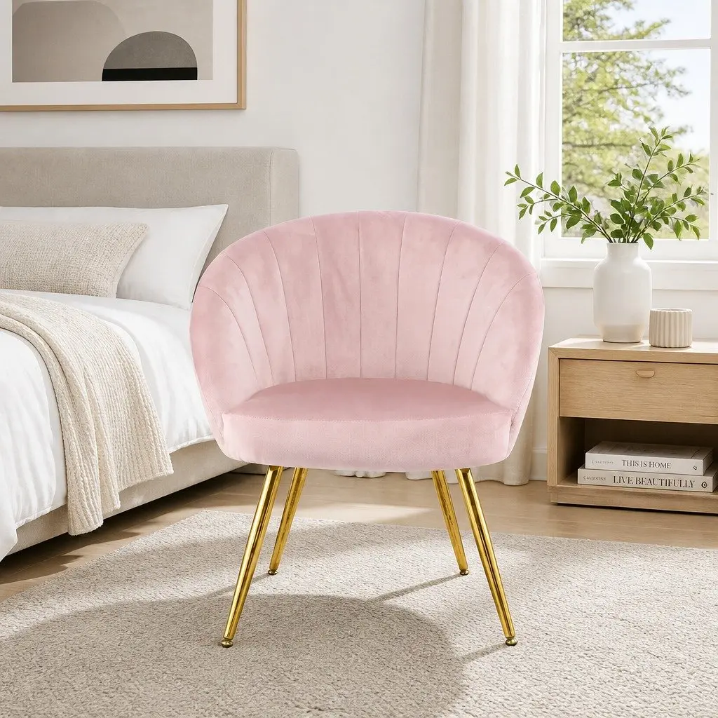 Pink Velvet Armchair with High Resilience Foam and Splayed Legs