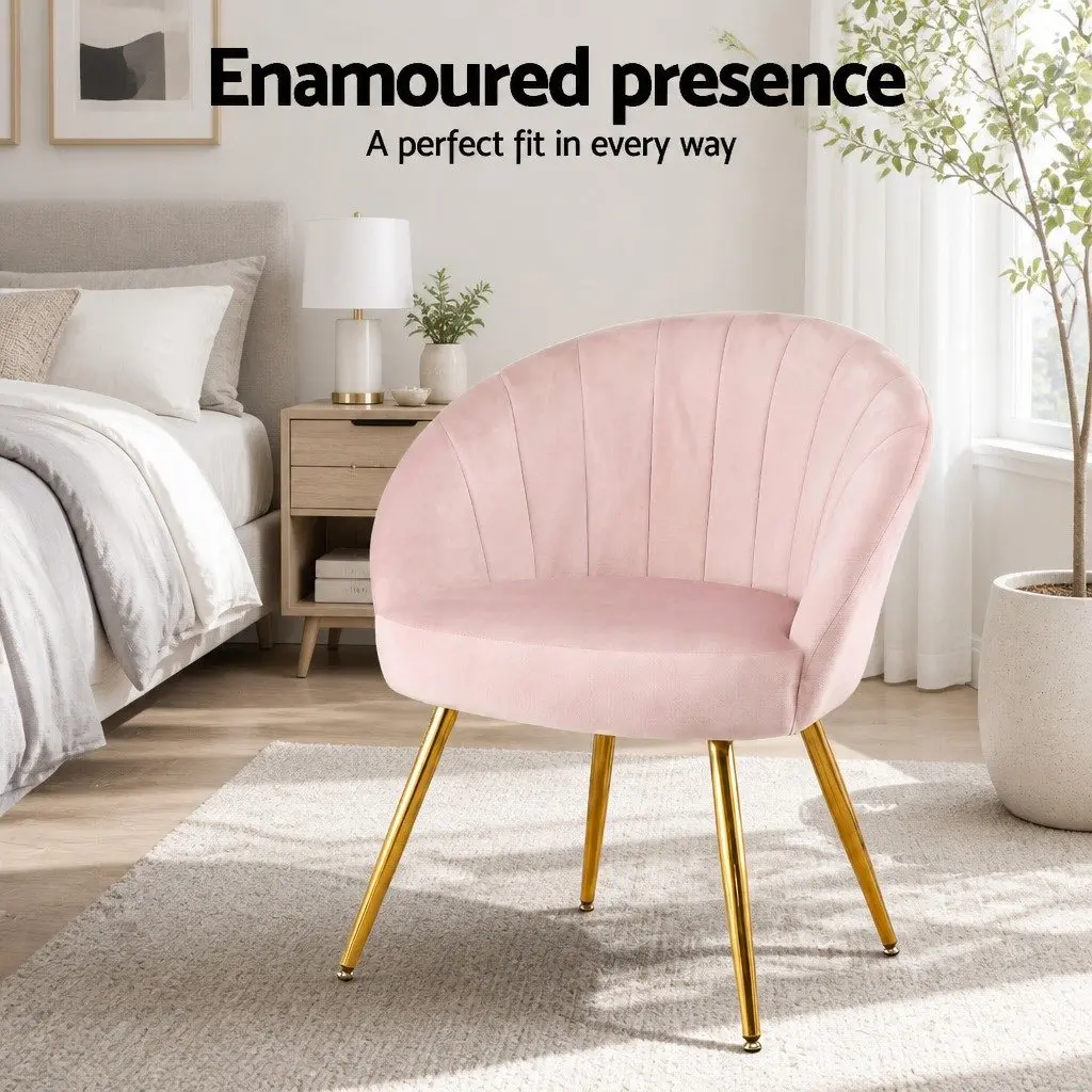 Pink Velvet Armchair with High Resilience Foam and Splayed Legs