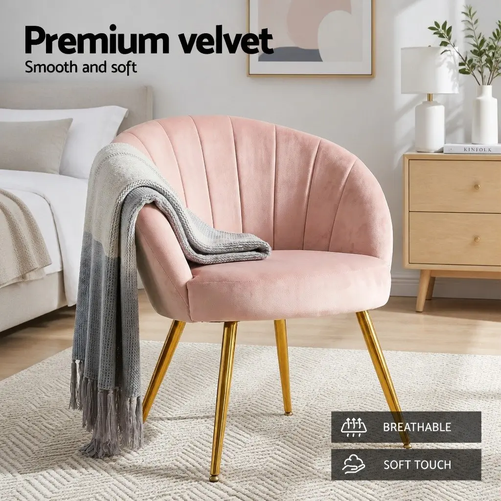 Pink Velvet Armchair with High Resilience Foam and Splayed Legs