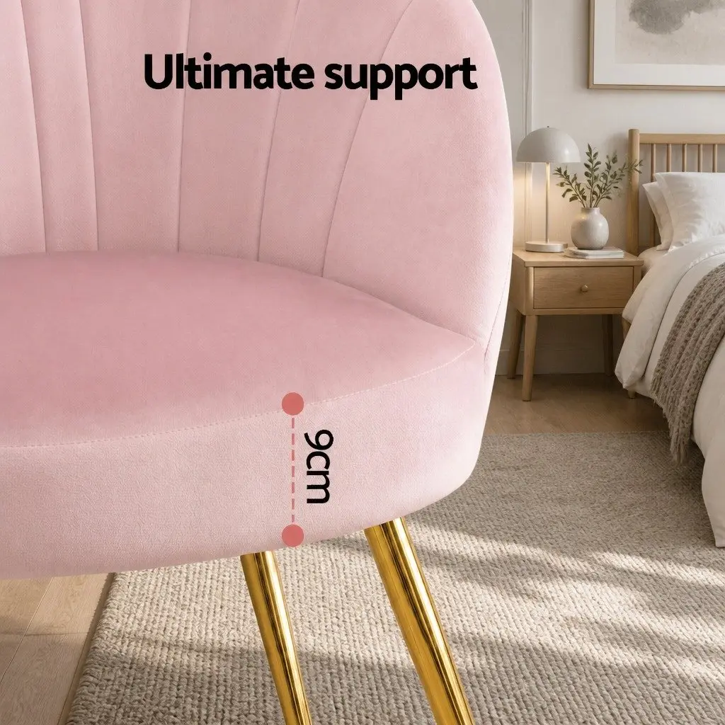 Pink Velvet Armchair with High Resilience Foam and Splayed Legs