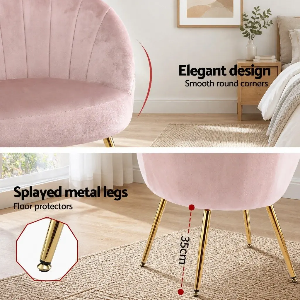 Pink Velvet Armchair with High Resilience Foam and Splayed Legs