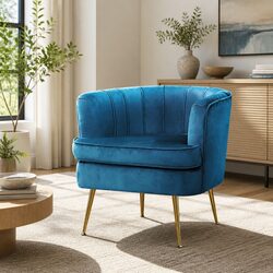 Navy Blue Velvet Accent Chair with Sturdy Metal Legs