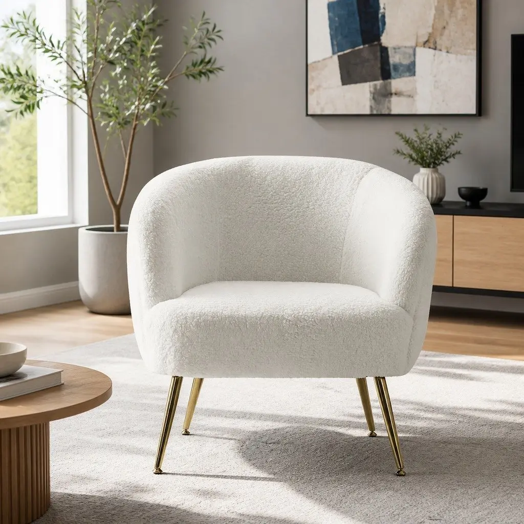 White Sherpa Accent Armchair with Winged Backrest