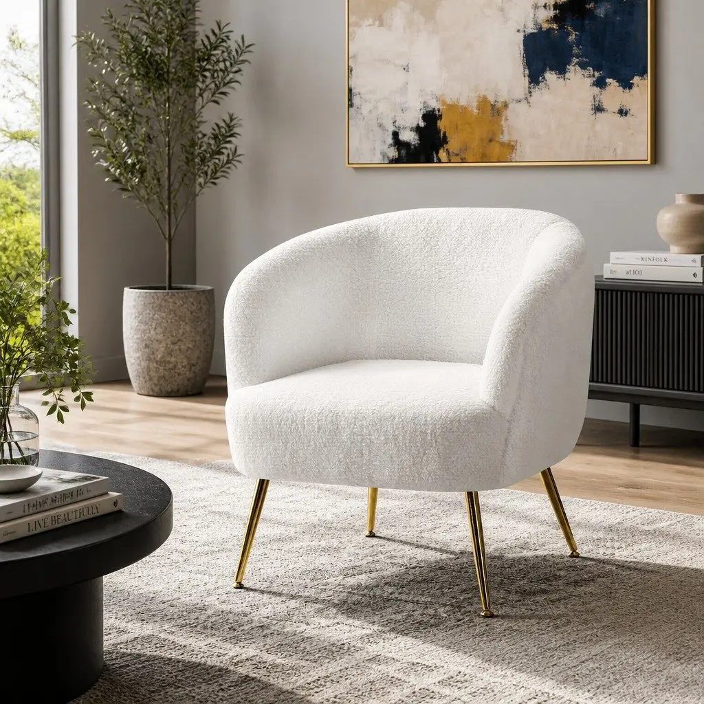 White Sherpa Accent Armchair with Winged Backrest