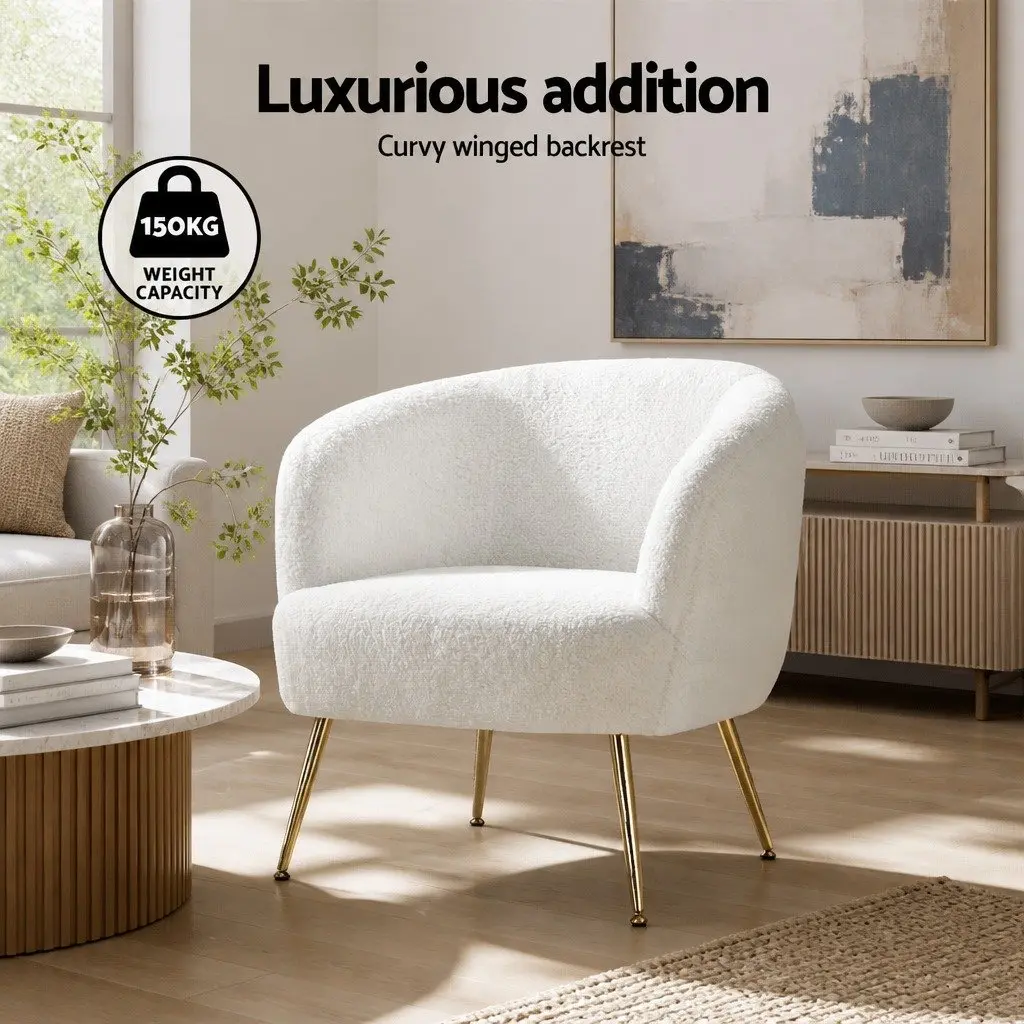White Sherpa Accent Armchair with Winged Backrest