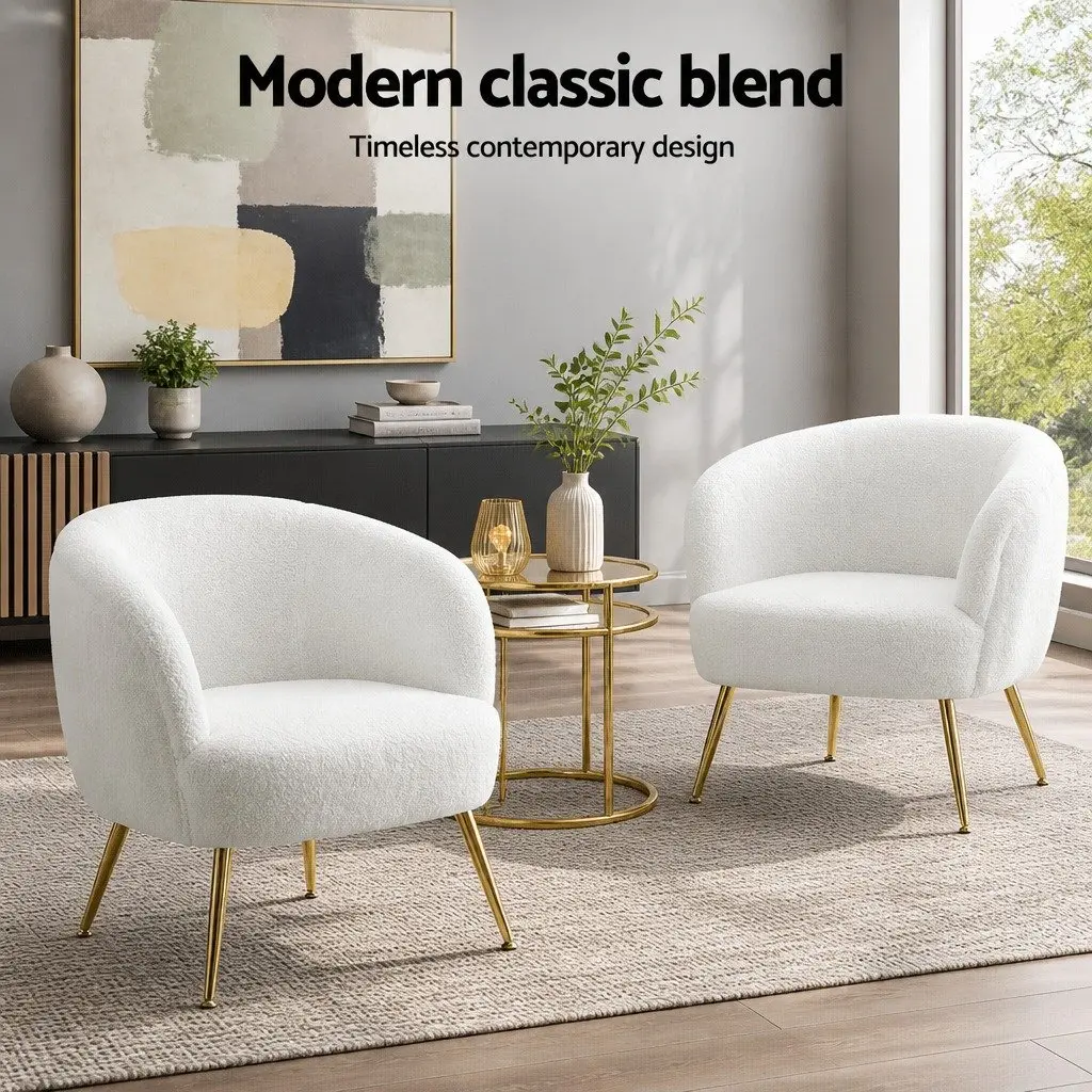 White Sherpa Accent Armchair with Winged Backrest