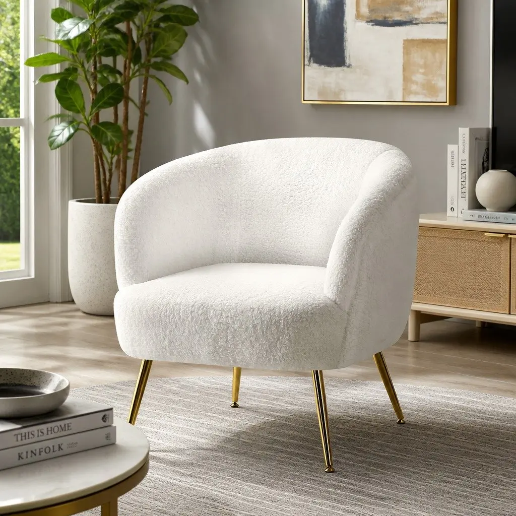 White Sherpa Accent Armchair with Winged Backrest