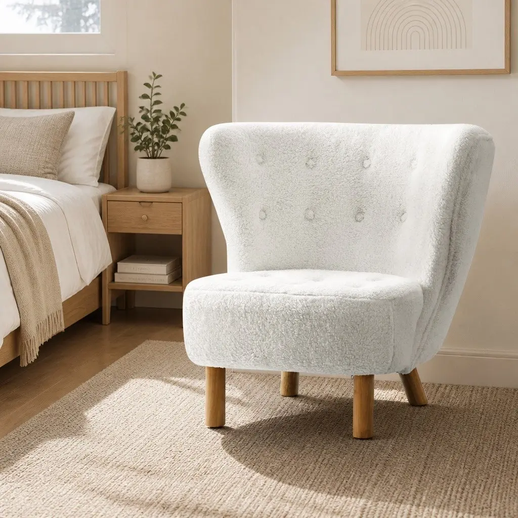Armchair Sherpa Fabric High-Back White
