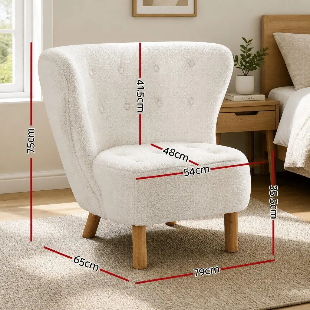 Armchair Sherpa Fabric High-Back White