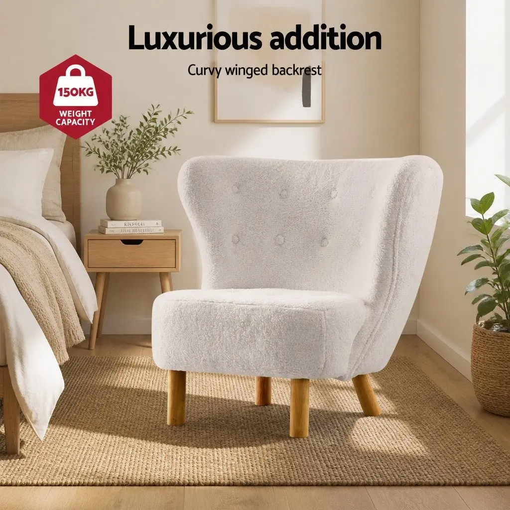 Armchair Sherpa Fabric High-Back White