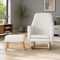 Beige Linen Rocking Chair with Footrest for Comfort