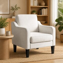 Linen Fabric Accent Armchair with Curved Armrests