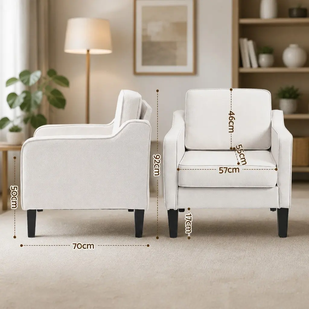 Armchair Linen Fabric 75cm W x 84cm D x 92cm H White