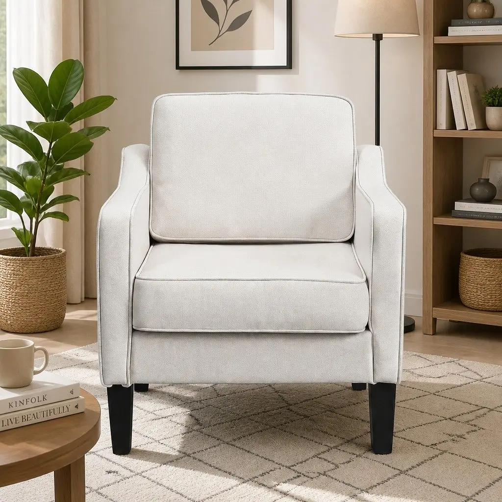 Armchair Linen Fabric 75cm W x 84cm D x 92cm H White