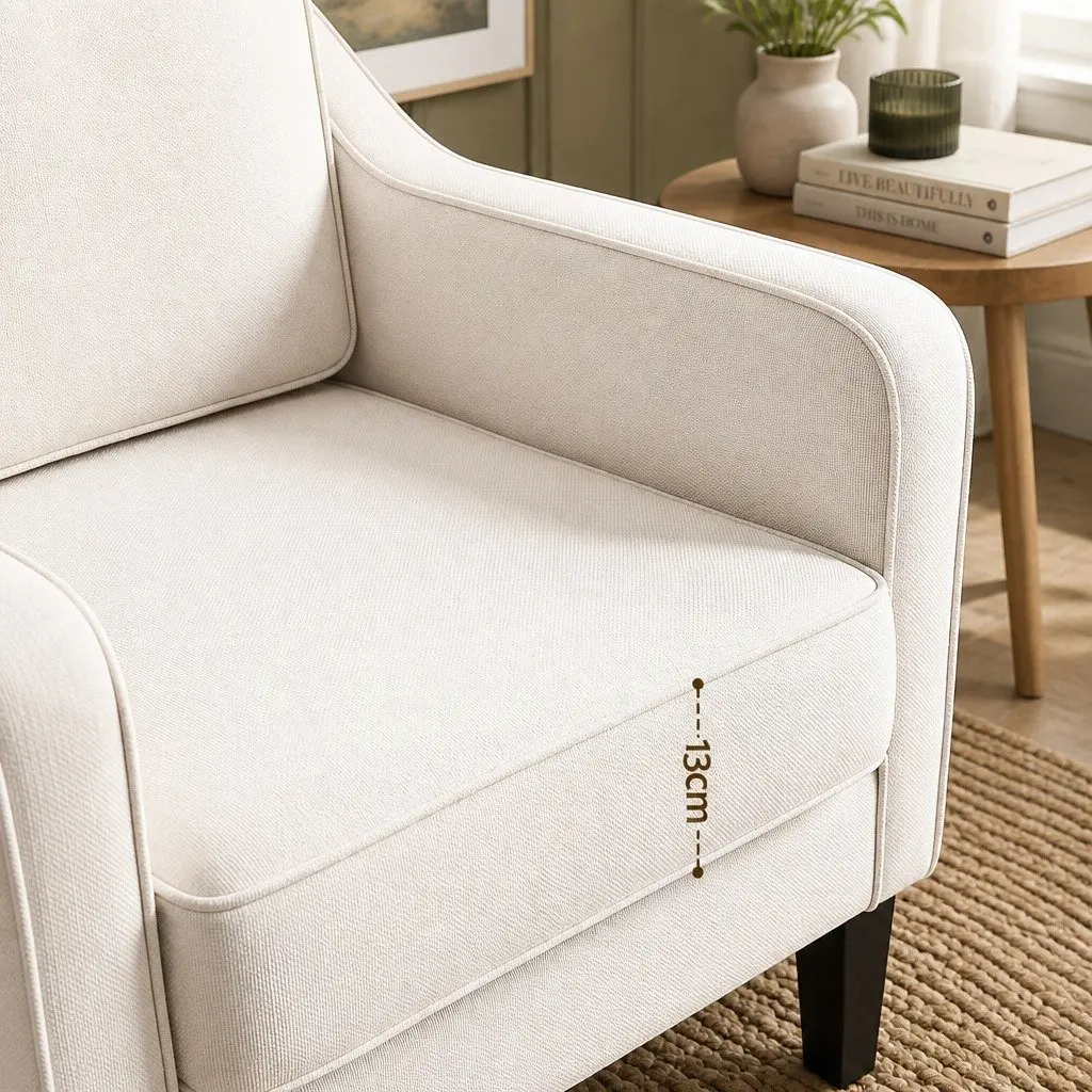 Armchair Linen Fabric 75cm W x 84cm D x 92cm H White