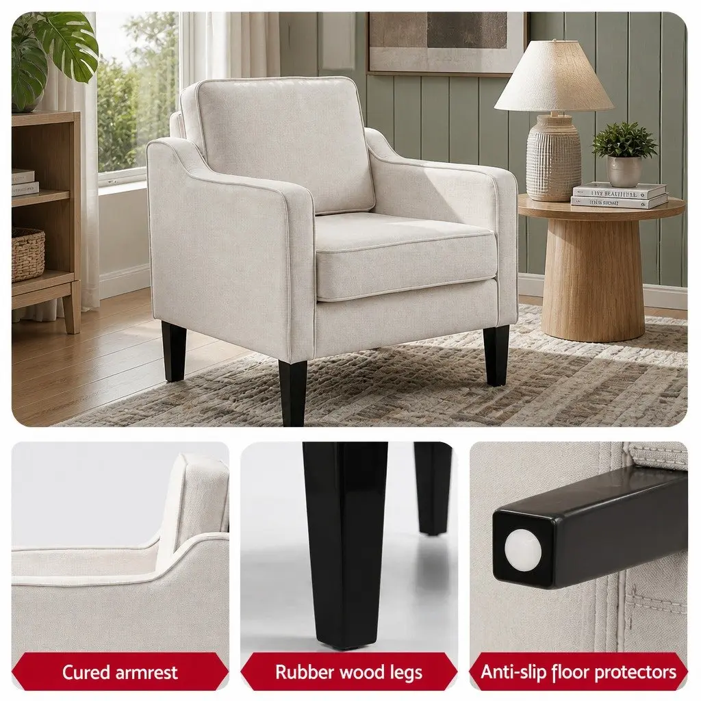 Armchair Linen Fabric 75cm W x 84cm D x 92cm H White