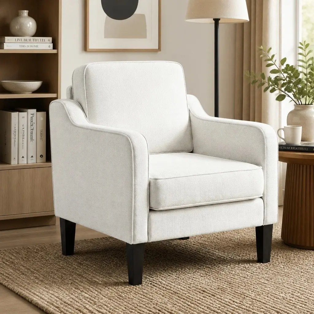 Armchair Linen Fabric 75cm W x 84cm D x 92cm H White