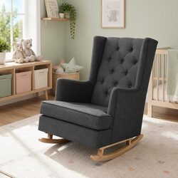 Charcoal Linen Rocking Chair with Stationary Functionality
