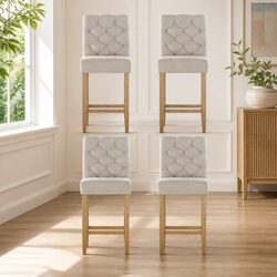 Linen Upholstered High Back Bar Stools Set of 4