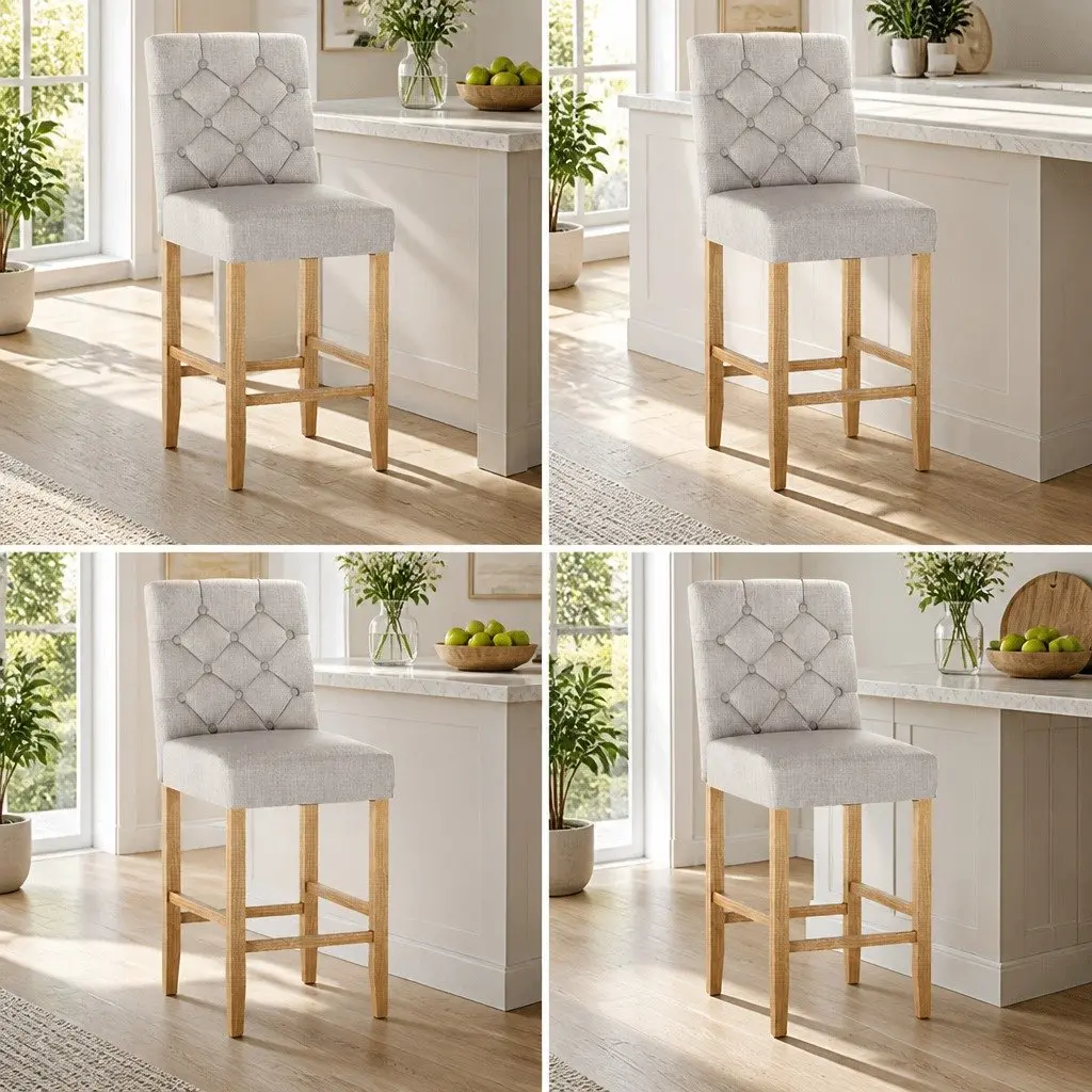 Linen Upholstered High Back Bar Stools Set of 4