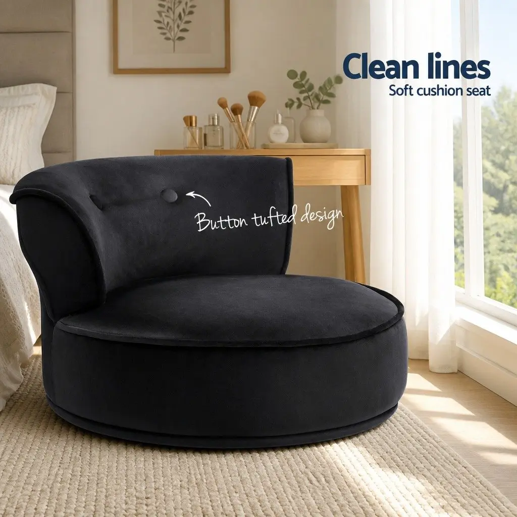 Vanity Stool Velvet Black Button Tufted Backrest Padded Seat