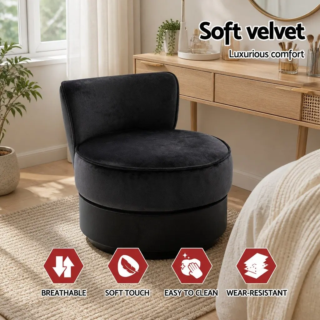 Vanity Stool Velvet Black Button Tufted Backrest Padded Seat