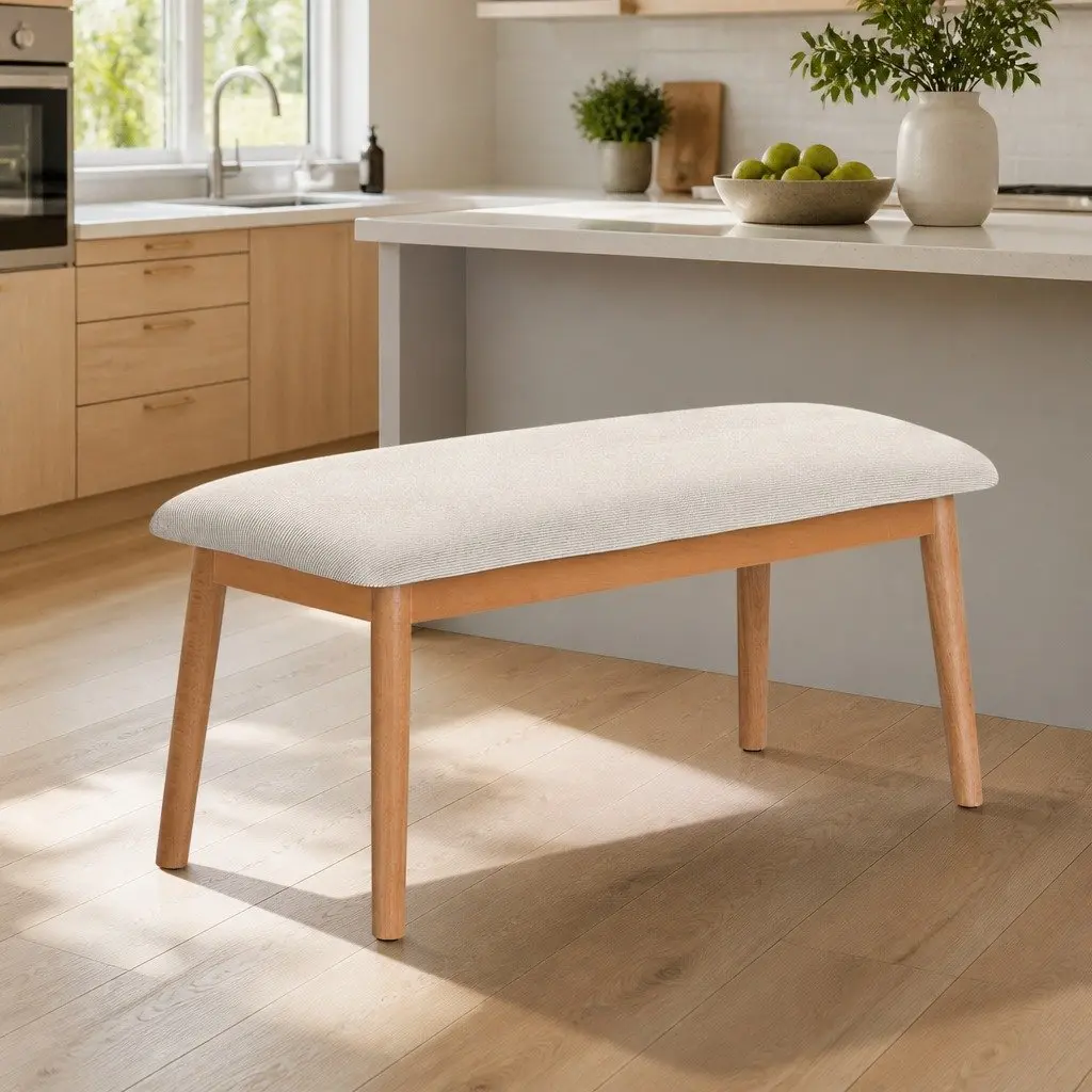 Dining Bench with Upholstered Seat and Wooden Legs