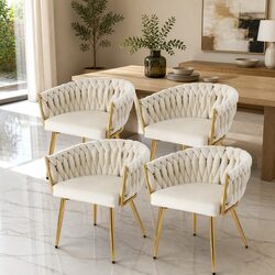 Velvet Dining Chairs Set of 4 in Beige for Comfort
