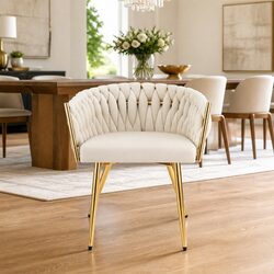 Beige Velvet Armchair with Cushioned Backrest