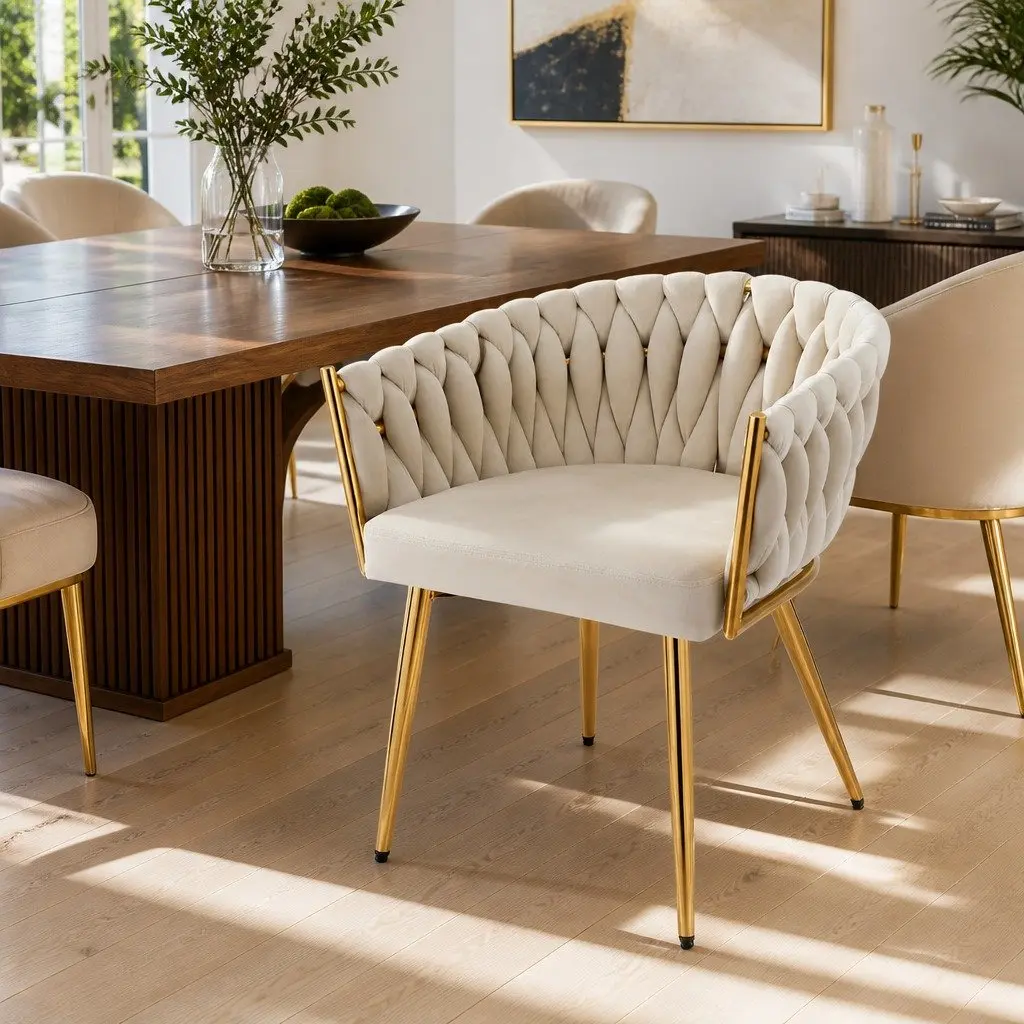 Beige Velvet Armchair with Cushioned Backrest