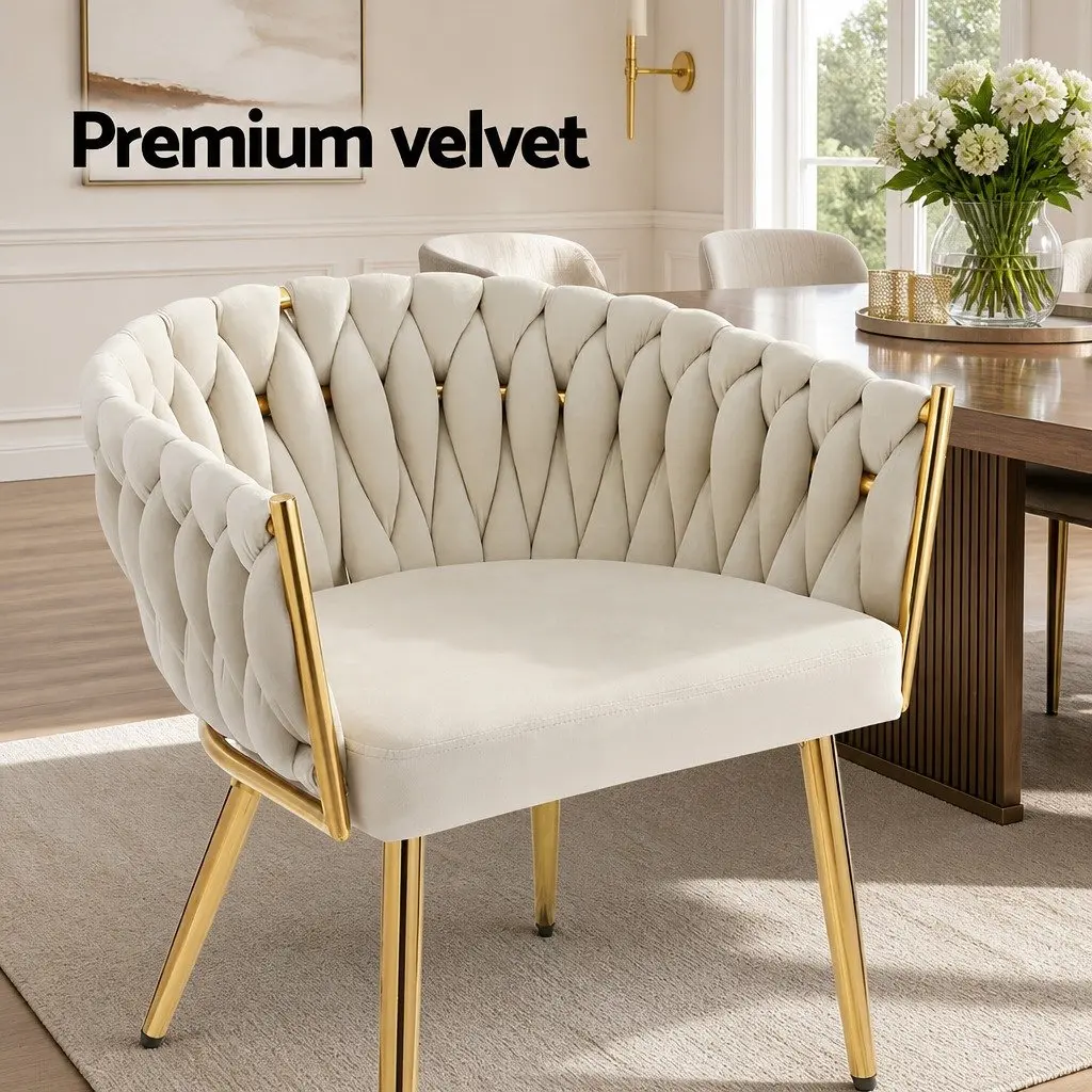 Beige Velvet Armchair with Cushioned Backrest